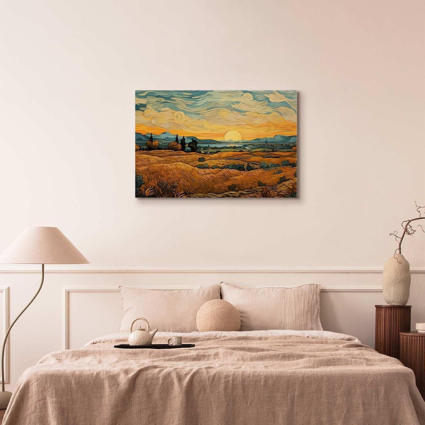 Leinwandbild - Impressionistic fields - painted golden landscape with fields of grain