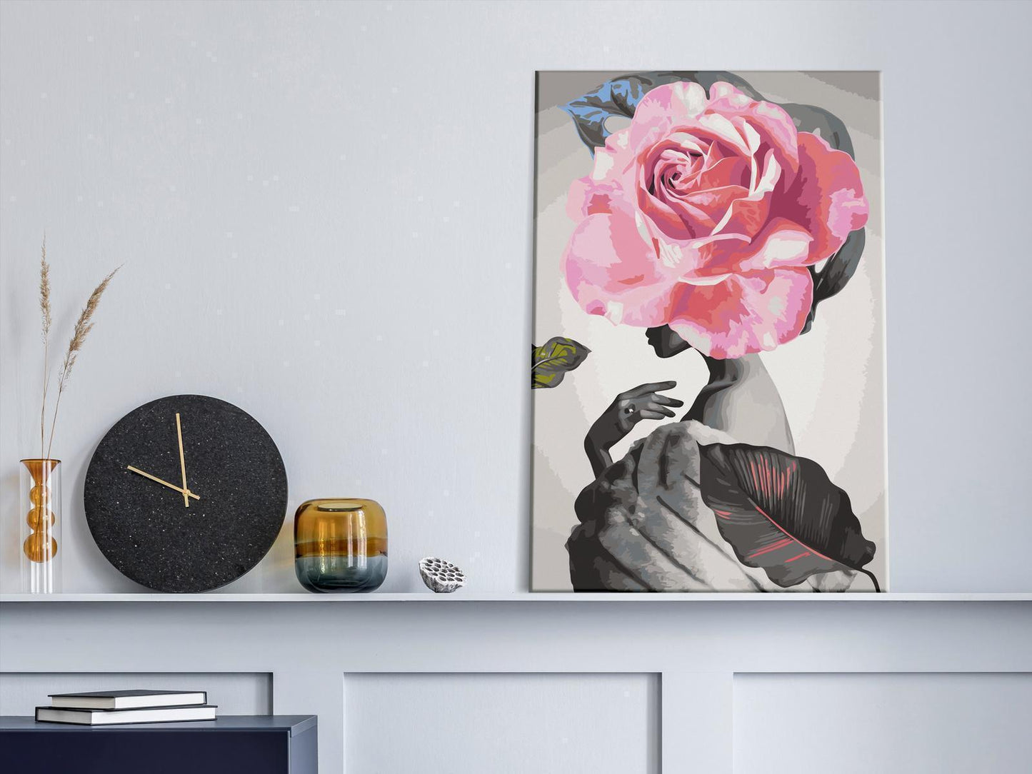 Rose & Fell Wandbild zum Ausmalen - Romantisches Porträt mit nummerierten Feldern für entspannende Malstunden - Sawelt