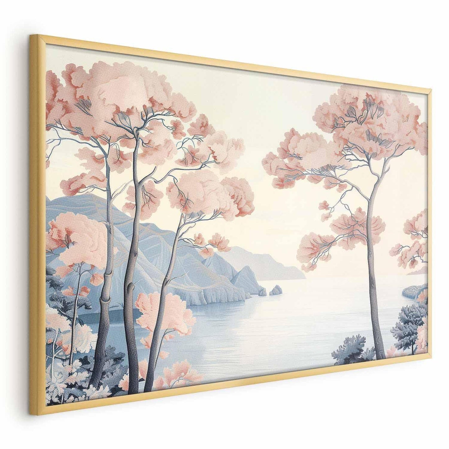 Poster - Ocean Cliffs and Trees Delicate Motif in Pastel Colors