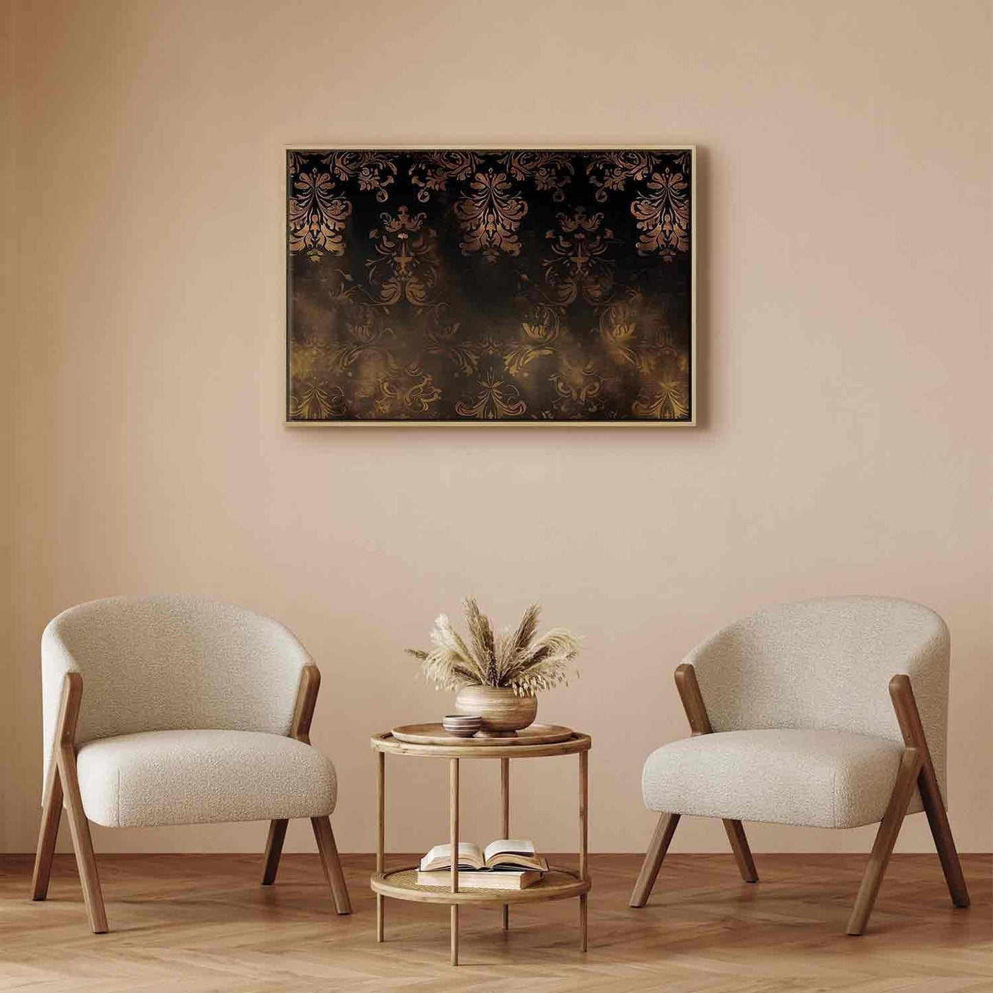 Leinwandbild - Baroque Ornaments in Patinated Gold and Browns: Retro Motif