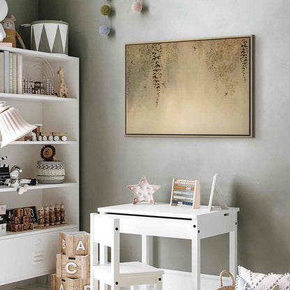 Leinwandbild - Spring Orchard - Hummingbirds Among Tree Branches in Beige Shades