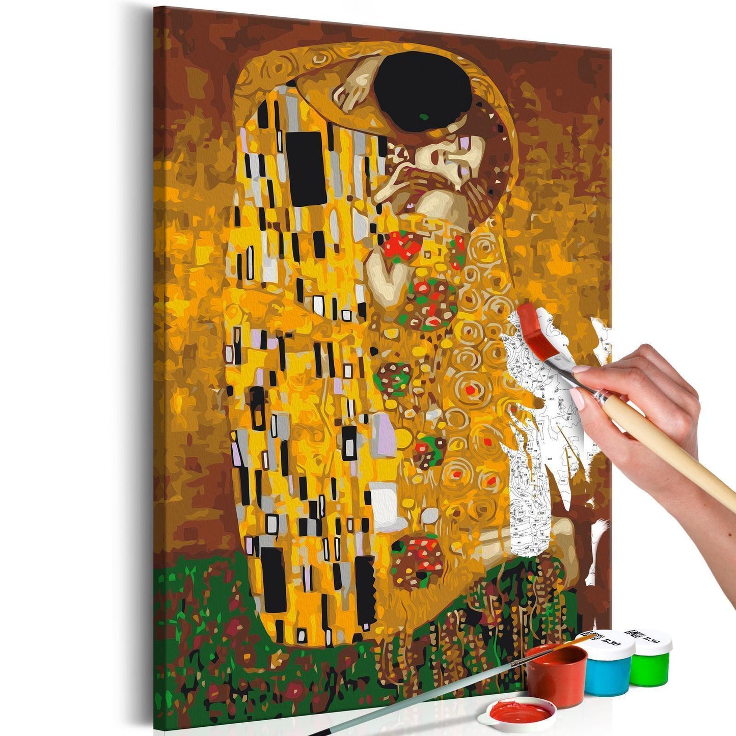 Malen nach Zahlen Klimt Der Kuss - Berühmtes Kunstwerk von Gustav Klimt mit goldenen Ornamenten und romantischer Darstellung zweier Liebender - Sawelt