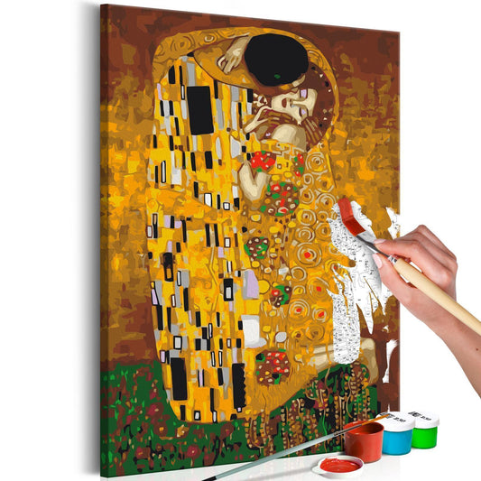 Malen nach Zahlen Klimt Der Kuss - Berühmtes Kunstwerk von Gustav Klimt mit goldenen Ornamenten und romantischer Darstellung zweier Liebender - Sawelt