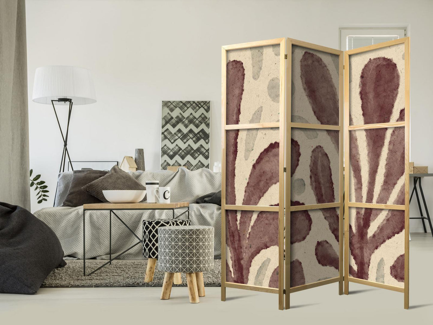 Japanischer Paravent - Waving Leaves - Irregular Plant Shapes in the Style of Matisse