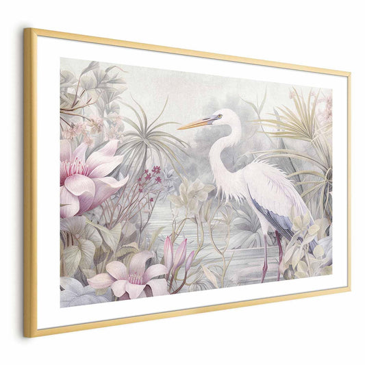 Poster - Heron Wading in a Pond - illustration in light colors