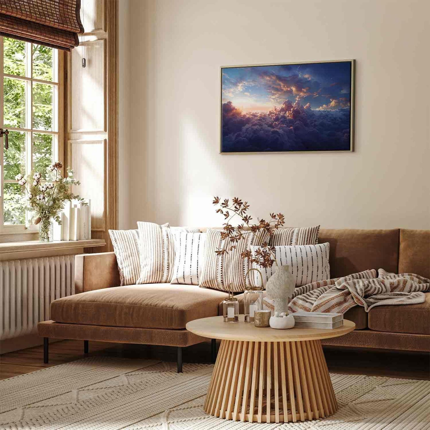 Leinwandbild - The Sun in Hiding: The Golden Face of the Sky Over a Cloudy Sea Artgeist