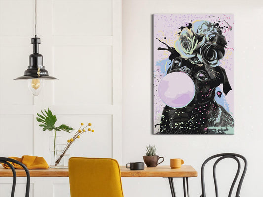 Lustiger Mops mit Kaugummi Wandbild zum Ausmalen mit Acrylfarben