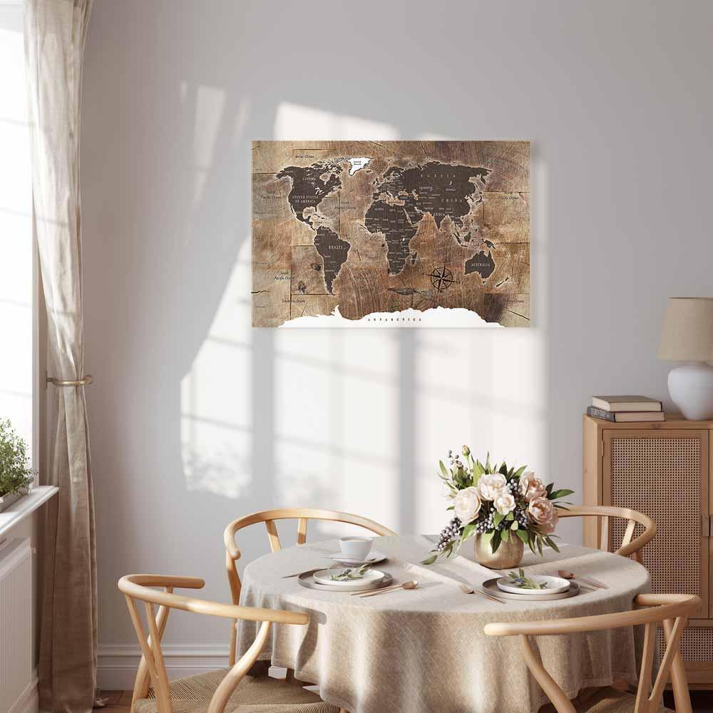 Leinwandbild - World Map: Wooden Mosaic