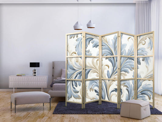 Japanischer Paravent - Baroque Ornaments in Light - Cream-Blue Colors Artgeist
