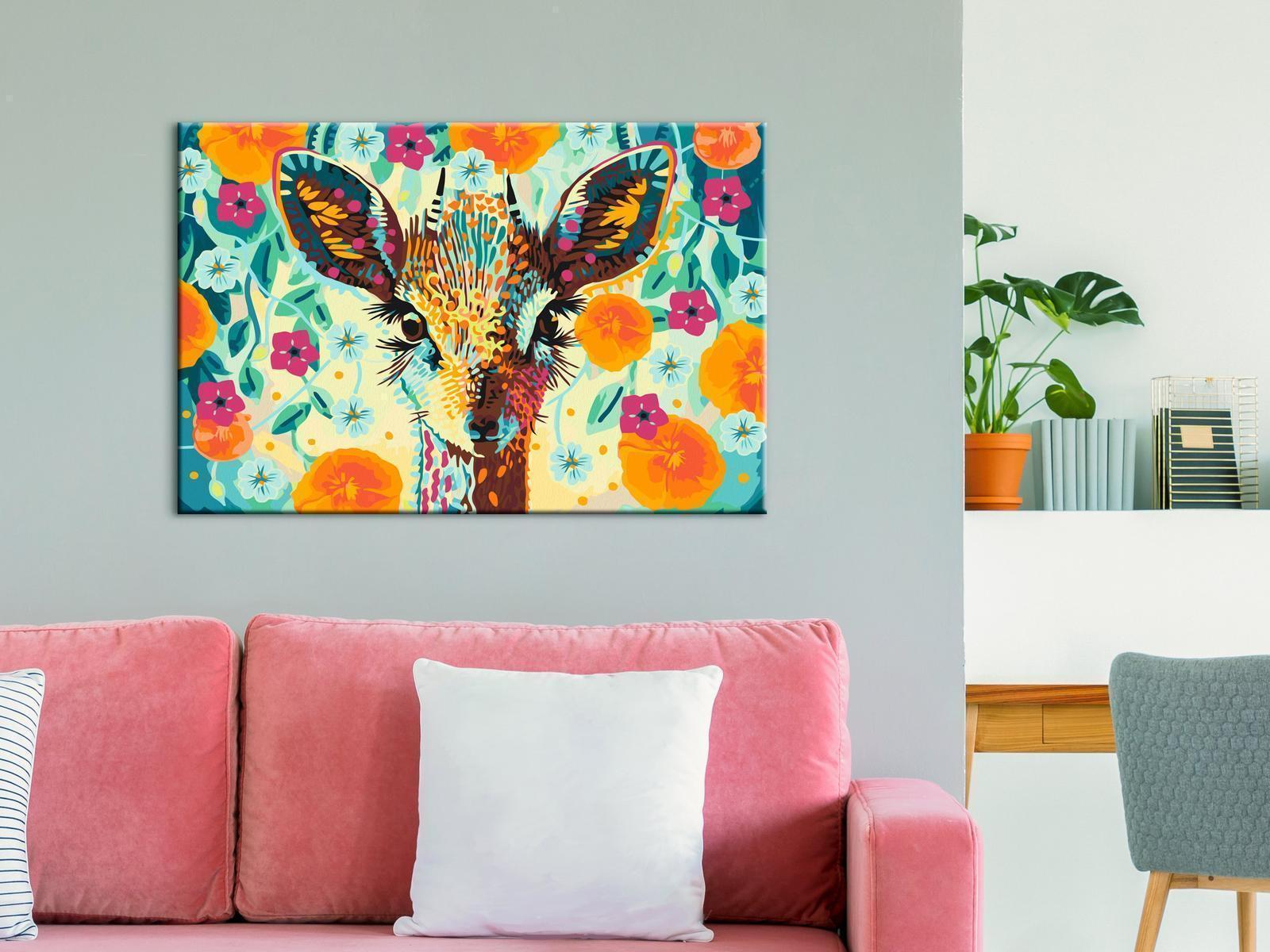 Kleines Reh Wandbild zum Ausmalen - Liebevolles Waldtier-Motiv mit nummerierten Feldern für entspannende Malstunden - Sawelt