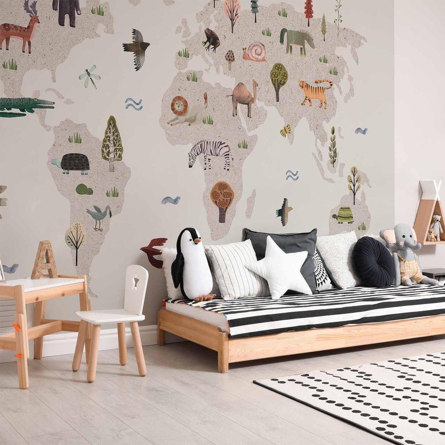 Fototapete - Beige World - Continents With Animals in Muted Colours