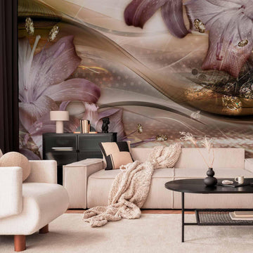 Fototapete - Lilies on the Wave (Brown) Artgeist