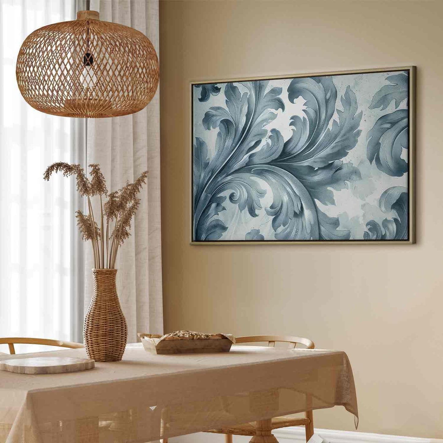 Leinwandbild - Stone Baroque Ornaments in Light Shades of Gray-Blue Artgeist