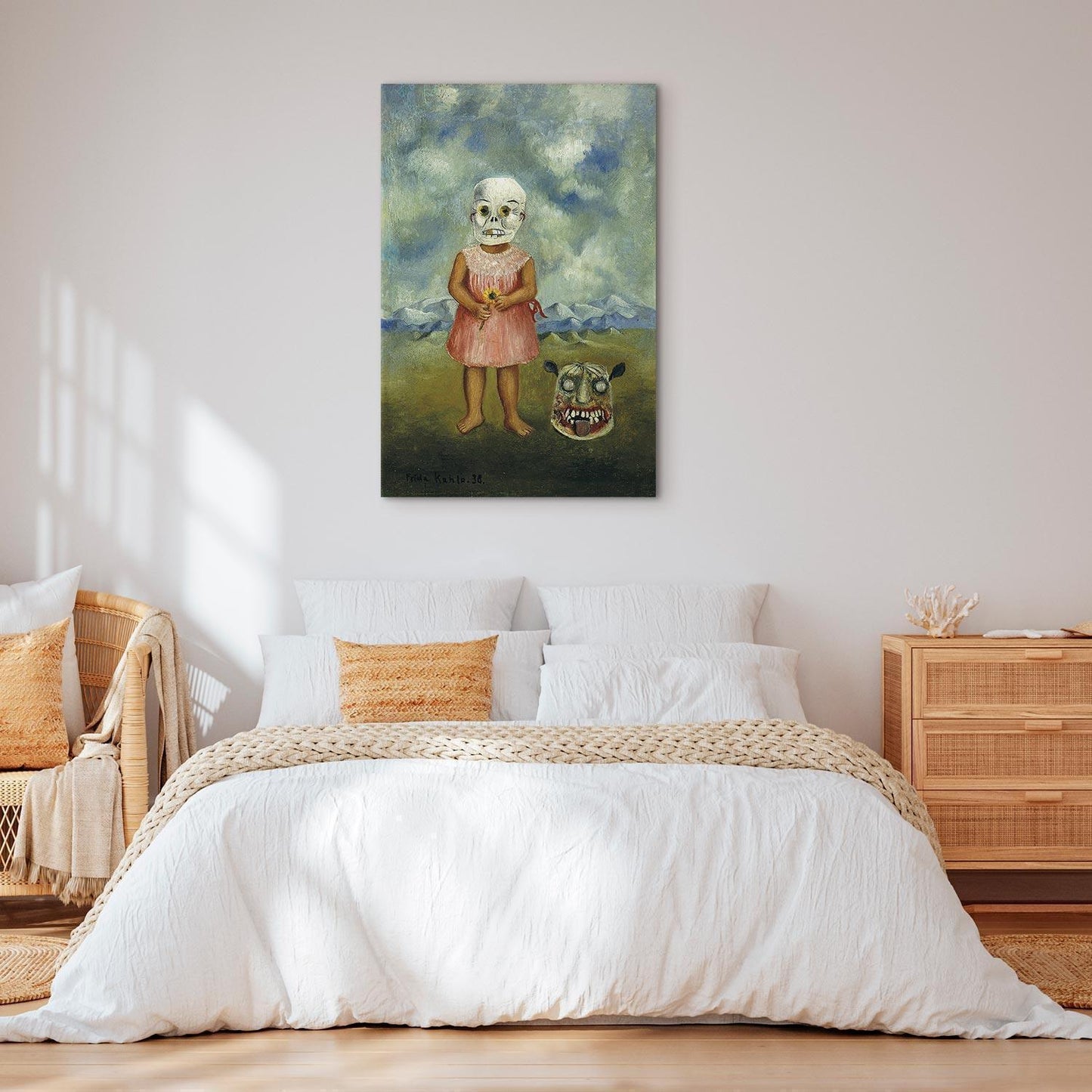 Leinwandbild - Frida Kahlo – Girl with Death Mask (She Plays Alone)