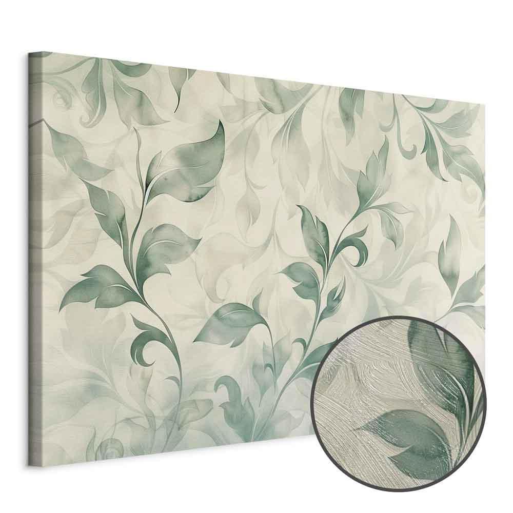 Leinwandbild - Watercolor Botanical Motif Delicate Green-Beige Leaves