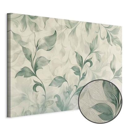 Leinwandbild - Watercolor Botanical Motif Delicate Green-Beige Leaves