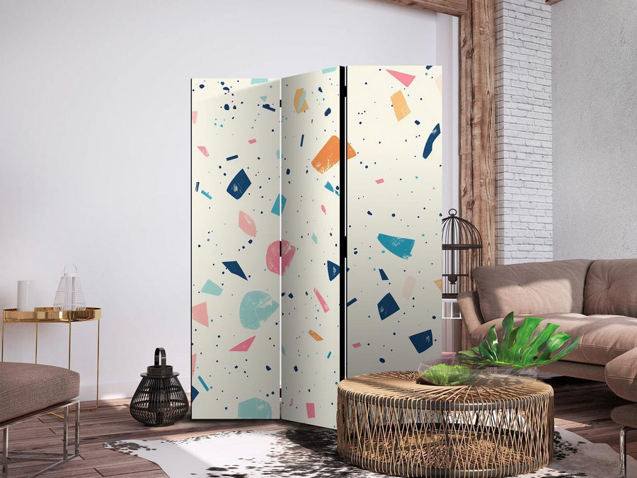Paravent - Terrazzo with Multicolored - Large Elements - Cheerful Pattern on a Light Background Artgeist
