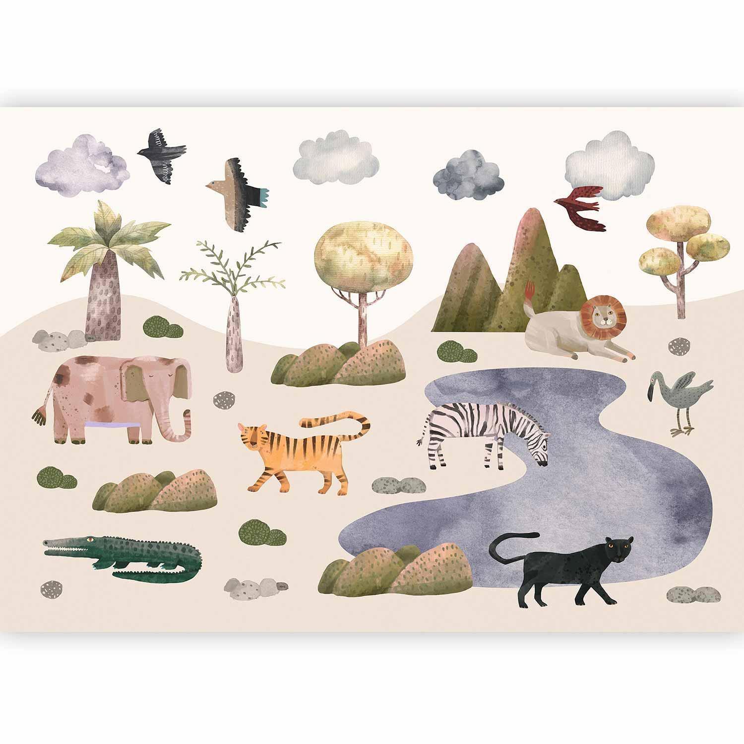 Fototapete - Africa for Toddlers - Savannah Animals in Pastel Colours Artgeist
