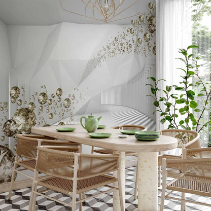 Fototapete Diamant-Kugeln Gold – Schwebende Tropfen mit 3D-Effekt