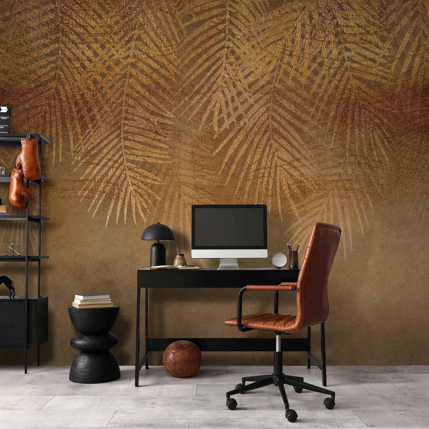 Fototapete - Abstract nature in beige - composition with golden exotic leaves