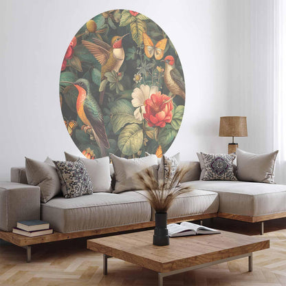 Runde Fototapete - Flowers, birds and butterflies – vintage-style illustration