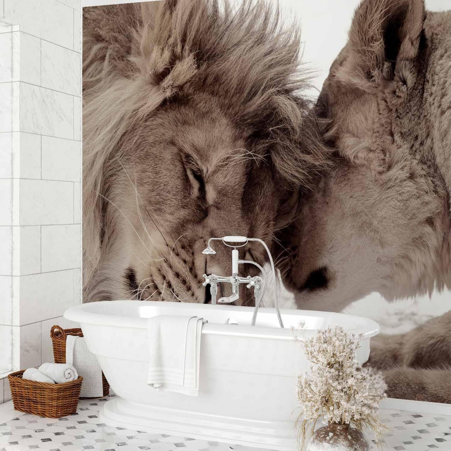 Fototapete - Lion Tenderness (Sepia)