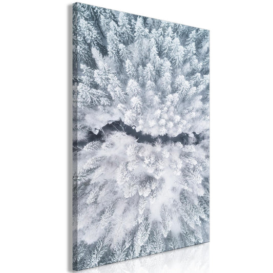 Wandbild „Schneebedeckte Baumkronen“ – 1-teilig, vertikal