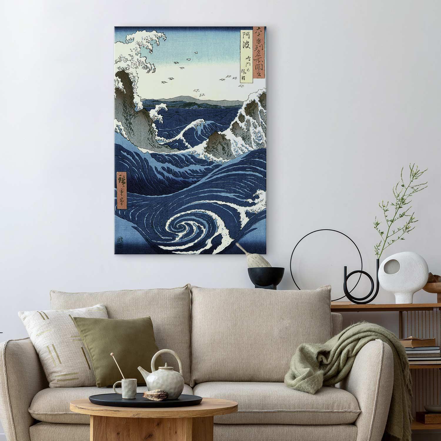 Leinwandbild - View of the Naruto whirlpools at Awa from the series 'Rokuju-yoshu Meisho zue' (Utagawa Hiroshige) Artgeist