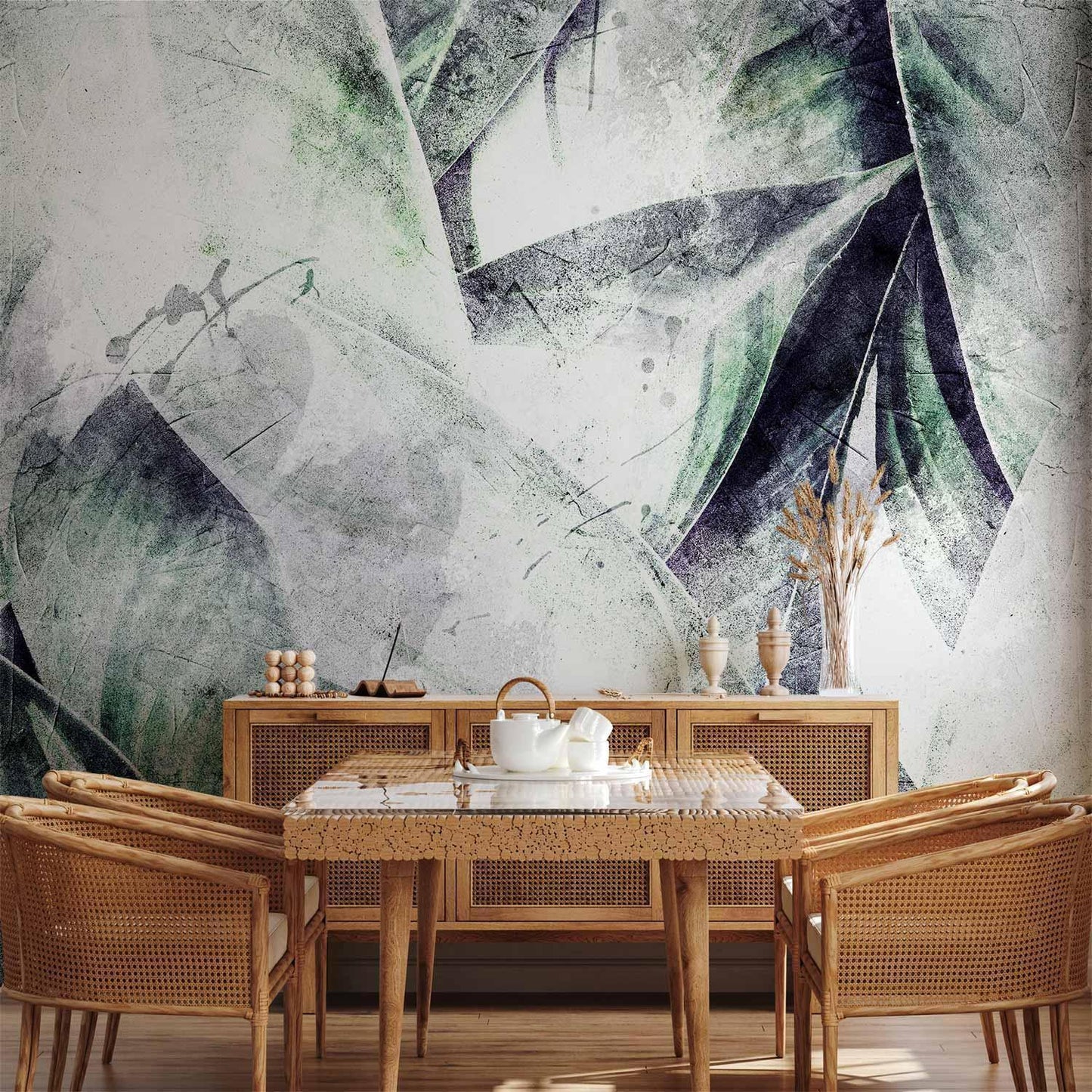 Fototapete - Eclectic jungle - plant motif with exotic leaves with texture Artgeist