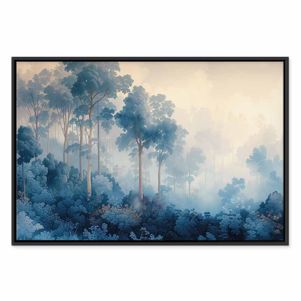Leinwandbild - Landscape with Trees in Illustrative Style Fairy-Tale Blue Forest