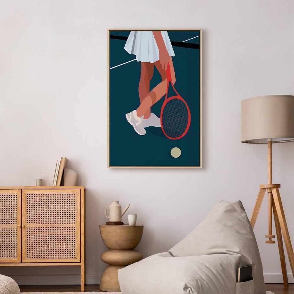 Leinwandbild - Female Tennis Player With a Red Racket on the Court - Graphics