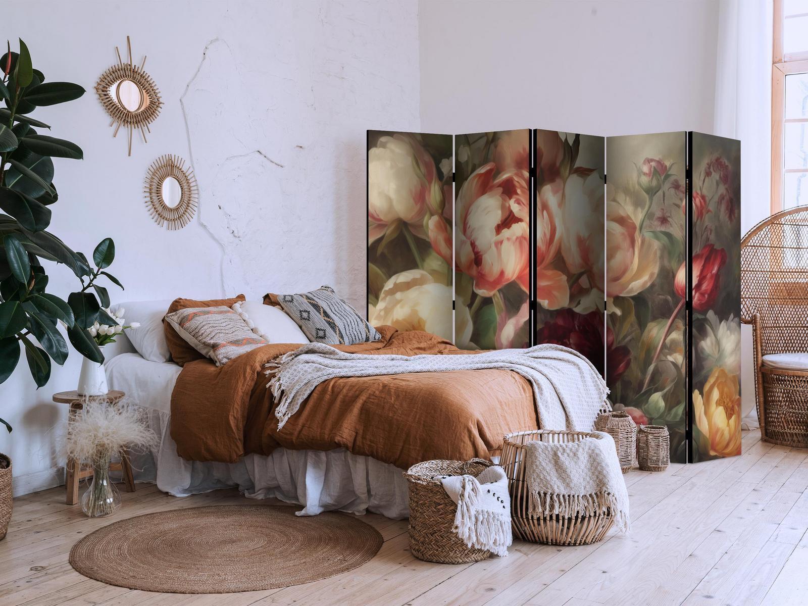 Paravent - Blooming Peonies - Charismatic Flowers Bathed in Sunlight Artgeist