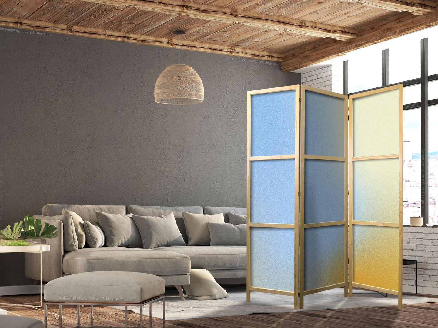 Japanischer Paravent - Energetic Gradient - Gradient Composition in Vibrant Colors