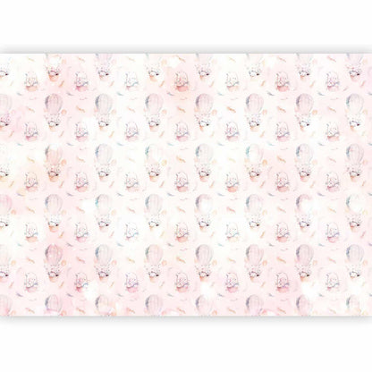 Fototapete - Solid pattern with feathers - hares in a basket and in a balloon for children
