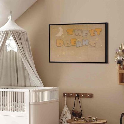 Leinwandbild - Sweet Dreams - Pastel Inscription Surrounded by the Moon and Stars Artgeist