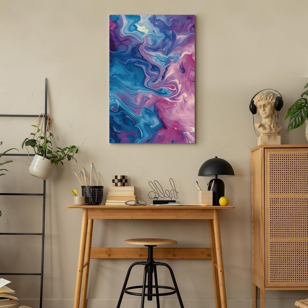 Leinwandbild - Night Flows - Abstract Waves in Shades of Blue and Violet