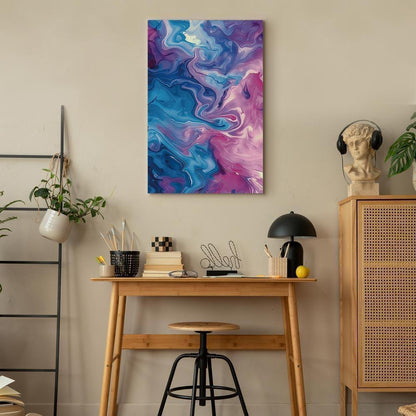 Leinwandbild - Night Flows - Abstract Waves in Shades of Blue and Violet