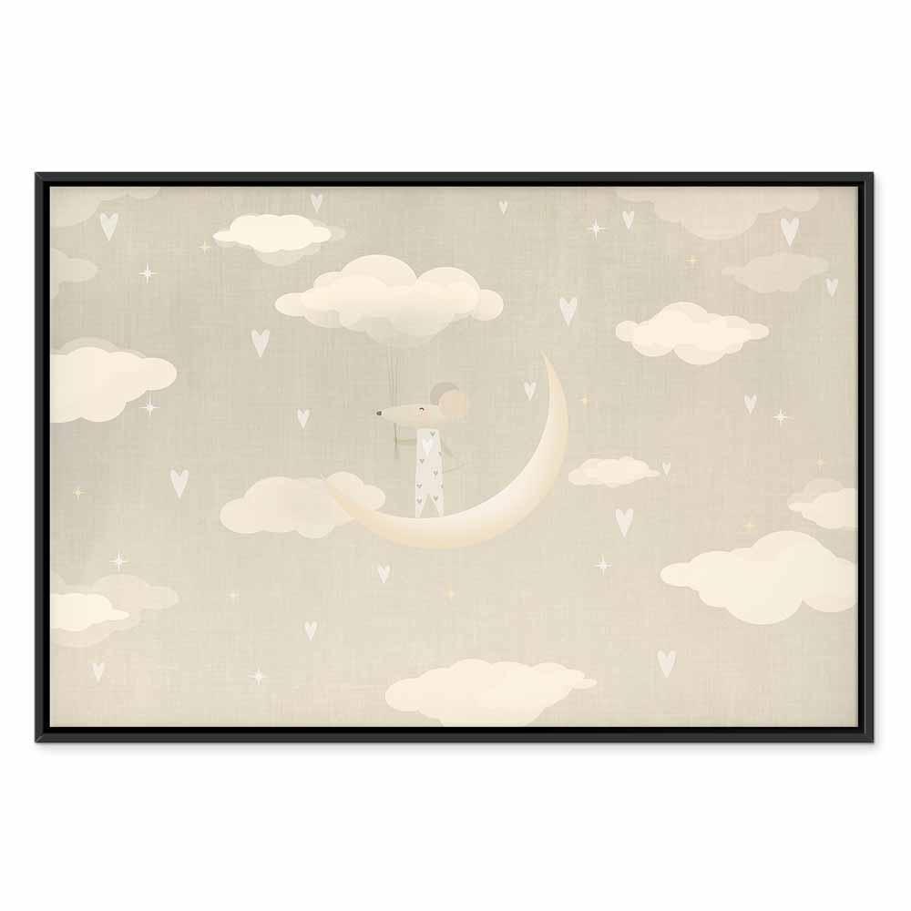 Leinwandbild - Little Conqueror - A Mouse in Heart Pajamas on the Moon Among Clouds