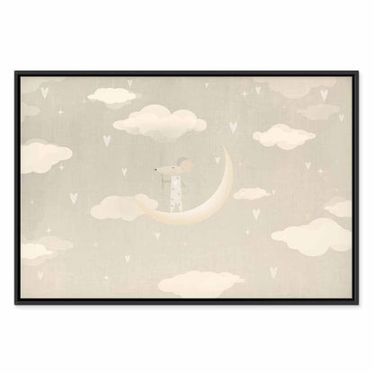 Leinwandbild - Little Conqueror - A Mouse in Heart Pajamas on the Moon Among Clouds
