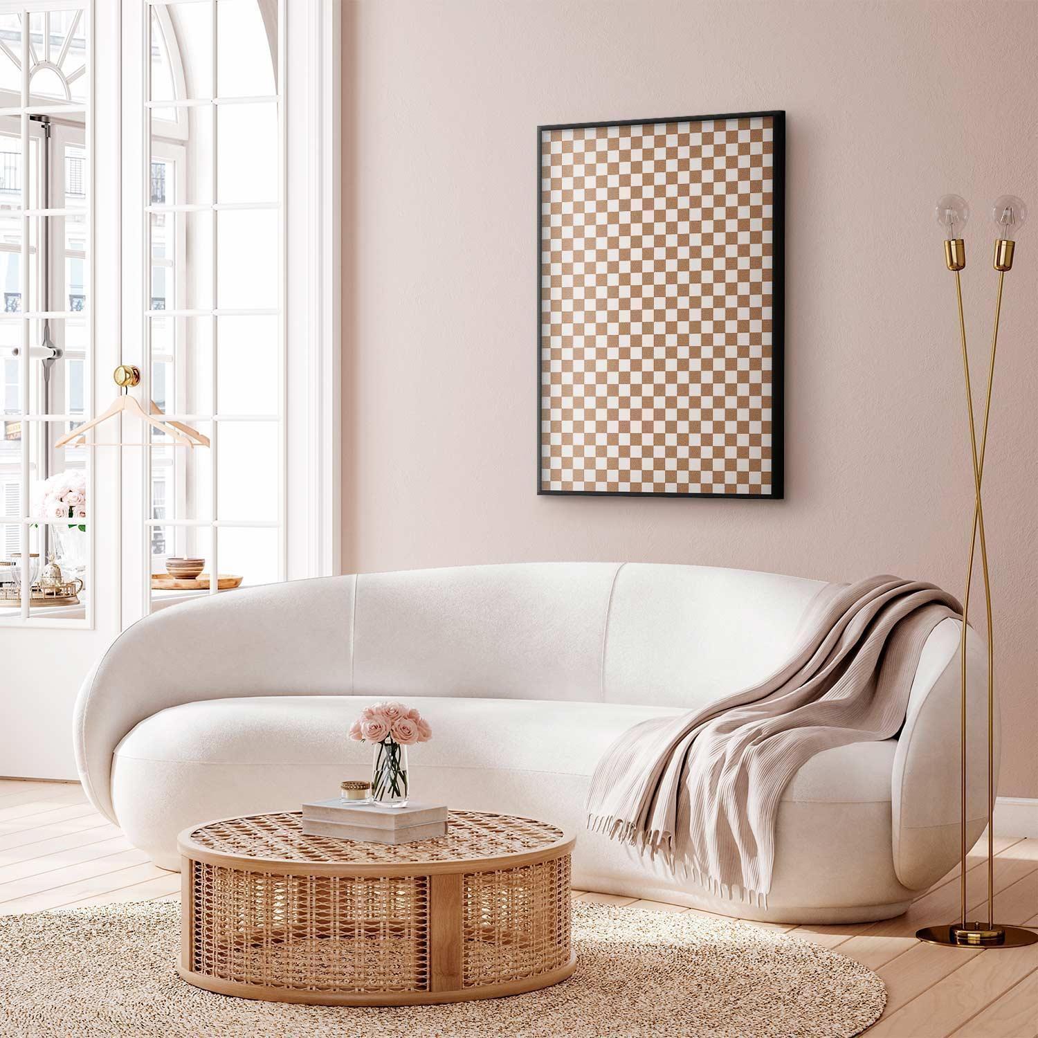 Poster - Geometry and Browns - a chessboard pattern in neutral shades Artgeist