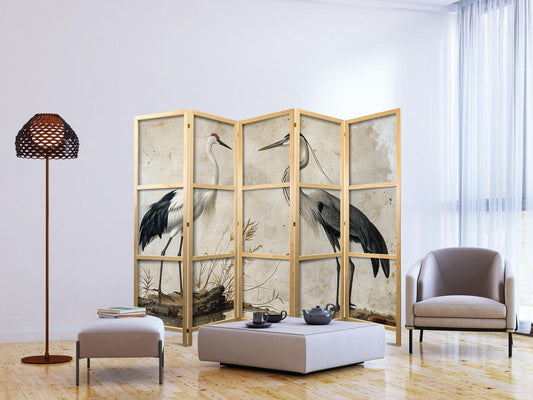 Japanischer Paravent - Birds from an old engraving - vintage-style illustration depicting a heron and a crane