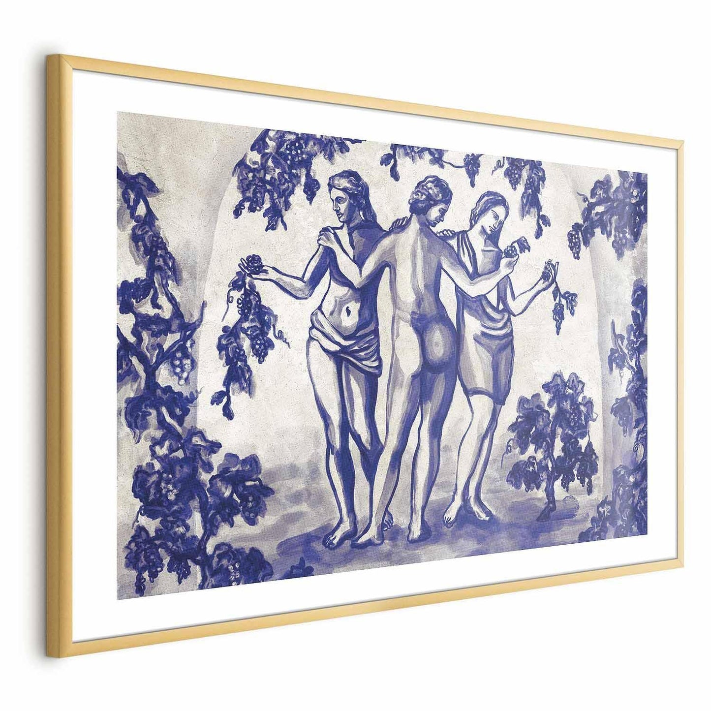 Poster - Ancient Vineyard - three women in a portal painted in blue ink Artgeist
