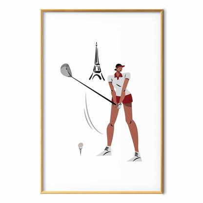 Poster - Illustration of a Female Golfer with the Eiffel Tower in the Background
