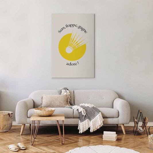 Leinwandbild - Badminton Shuttlecock on a Yellow Circle Background Artgeist