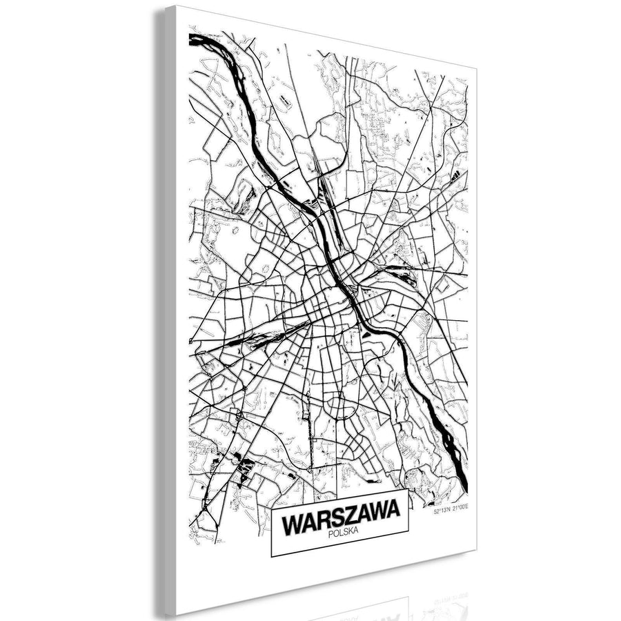 Leinwandbild - City Plan: Warszawa (1 Part) Vertical Artgeist