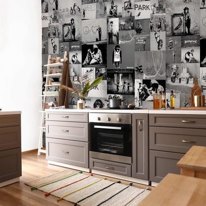 Tapete - Banksy - grey collage