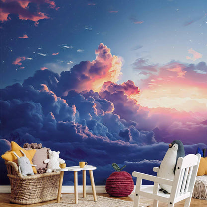 Fototapete - Night Concert in the Mountains: Clouds Illuminated by the Last Rays of the Sun