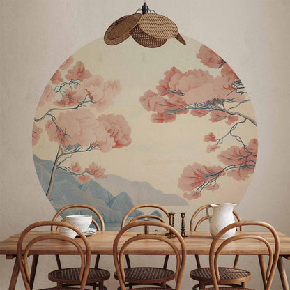 Runde Fototapete - Ocean, cliffs and trees, a delicate motif in pastel colours