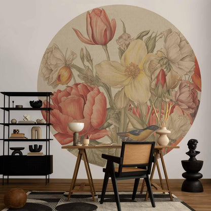 Runde Fototapete - Bouquet of flowers on a cream background