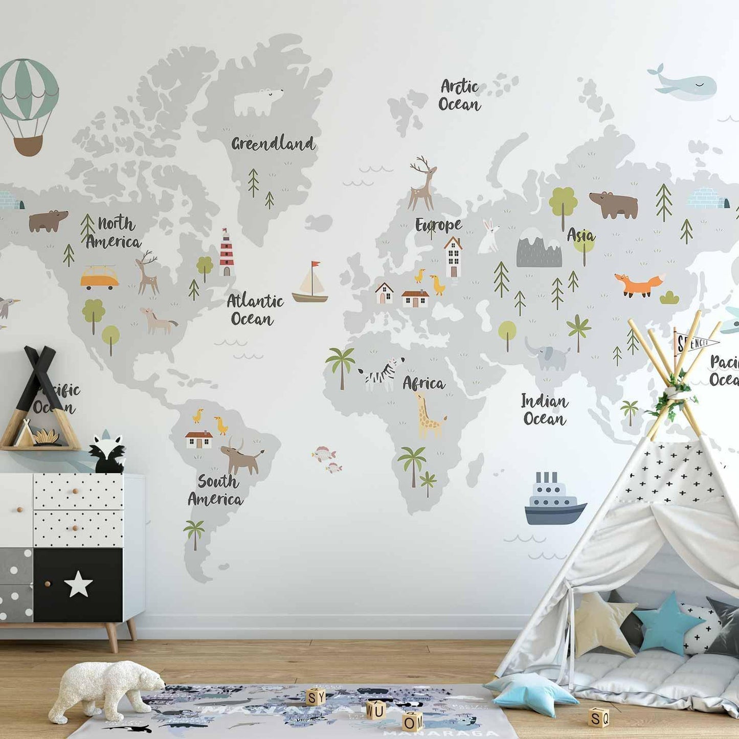 Fototapete - Minimalist Map for Children's Room